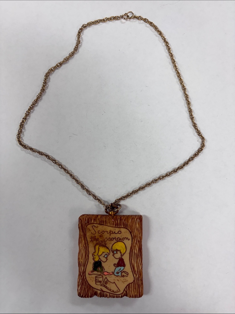 Wooden Scorpio Zodiac Pendant Necklace - Brown & Gold Tones